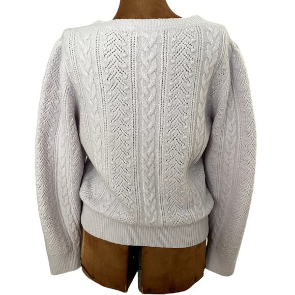 J Crew Sz L Cable Knit Sweater Lilac Alpaca Cottage Preppy Cozy Feminine Soft - Picture 3 of 14